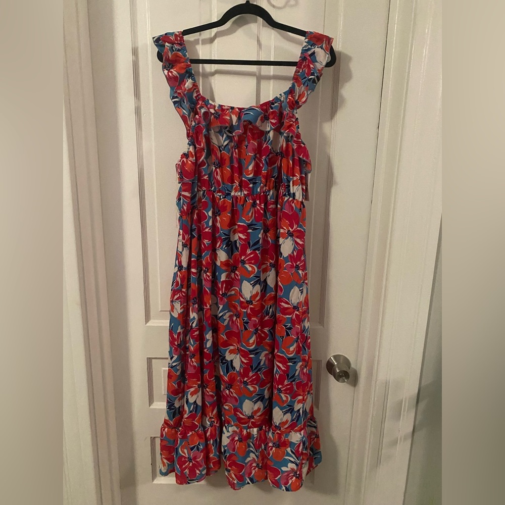 Floral Ruffle Maxi Dress 2X New w/ tags
